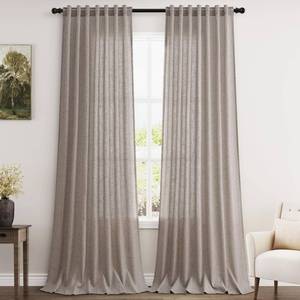 lot 12128 image: Brownish Grey Linen Curtains 96 Inches Long for Living Room Back Tab Vintage Rustic Farmhouse Light Filtering Curtain Burlap Textured Linen Drapes 96 Inch Length for Dinning Room Bedroom 52x96 8 FT