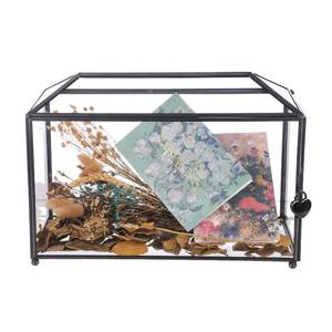 lot 12139 image: Bellaware Glass Wedding Card Box with Slot for Reception, Clear Large Wedding Gift Box with Lock, Handmade Wedding Memory Box Geometric Dcor (12.6x5.9x9 inch - Black)