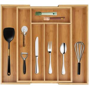 lot 12140 image: Bamboo Drawer Organizer Expandable Cutlery Tray Adjustable Utensils Holder 5-7 Compartments Wood Drawer Dividers Organizer for Storing Silverware, Flatware, Knives in Kitchen, Bedroom, Living Room