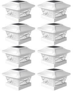 lot 12144 image: Davinci Lighting Renaissance Solar Outdoor Post Cap Lights - Includes Bases for 4x4 5x5 6x6 Posts - Bright LED Light - Pearl White (8 Pack)