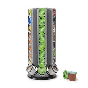 lot 12145 image: Flagship K Cup Carousel Rack K Pods Storage for Keurig K-Cup Pods, 360 Degree Pods Storage Holders Stand 48 Pods K Cups (Silver Black)