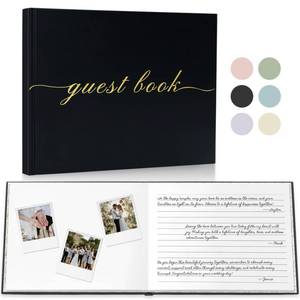 lot 13986 image: Wedding Guest Book - Elegant Guest Book for Wedding Receptions and Baby Shower, Polaroid Guest Book for Wedding and Celebration Events -100 Blank & Lined Pages for Guest Sign in and Photos - Black