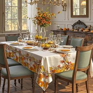 lot 13991 image: Fall Tablecloth for Rectangle Tables, Polyester Maple Leaf Rectangular Tablecloth , Spill-proof Table Cloth Washable Tablecloths for Harvest, Festival, Thanksgiving Dinning Kitchen (60 x 102)
