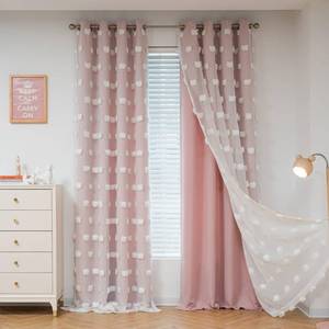 lot 14009 image: MYSKY HOME Pink Curtains for Living Room 84 Inches Long Pom Pom White Sheer Curtains for Girls Room Nursery Curtains Double Layer for Toddler Bedroom Grommet Room Darkening Window Panels 52 x 84 Inch