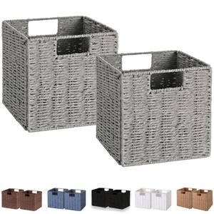 lot 14016 image: Slight Damage, See Photos Vagusicc Storage Basket, Set of 2 Hand-Woven Paper Rope Wicker Baskets for Storage, Foldable Cube Storage Bins Organizer, 9 inch Medium Wicker Storage Baskets for Shelves Pantry Organizing Decor, Grey