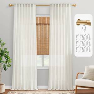 lot 14018 image: PANELSBURG Modern Farmhouse Cream Colored Semi Sheer Curtains 84 Inches Long,Living Room Bedroom Back Tab Linen Pleated Window Curtains 84 Inch Length 2 Panel Sets