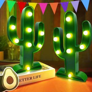 lot 14027 image:  Extra Large & 2 Pack  Cactus Light Mexican Party Decorations Total 16 LED 10 Inch Cactus Decor Fiesta Cinco De Mayo Decor Cute Night Lamp for Table Kids Room Bedroom Living Room Gift Party