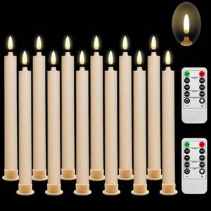 lot 14028 image: Kiexung Flameless Ivory Cone Candle Flicker with 10 Keys Remote Control, Battery Powered LED Warm 3D Wick Window Candle Plastic 12 Pack, Christmas Home Wedding Decoration (0.78x9.84 inches)