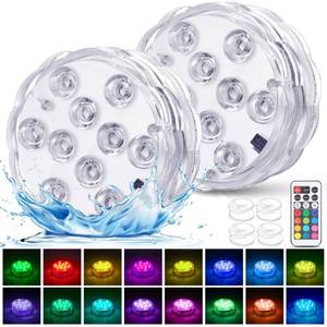 lot 14036 image: YiaMia Hot Tub Lights, Submersible LED Pool Lights with Suction Cup and Remote Control, 2-Pack RGB Color Battery-Powered Waterproof Lights for Ponds, Decoration, Parties, Vase Bases, Spas, Aquariums
