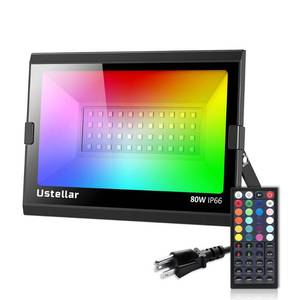 lot 14039 image: USTELLAR 1 Pack 80W RGB LED Flood Lights 800W Equiv. Color Changing Floodlight Exterior IP66 Waterproof Uplight Event Landscape Wall Washer Party Garden Yard Halloween Christmas Spotlight Stage Light