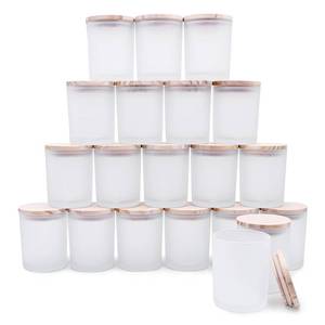 lot 14041 image: Missing One SHOWIN Thick Candle Jars for Making Candles 20 Pcs, 7 OZ Empty Jars with Wood Lids for Candle Making, Sample Container, Frosted White