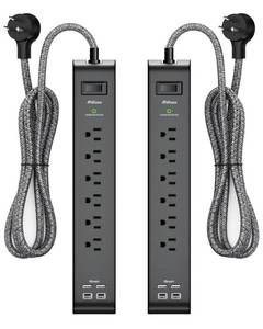 lot 15509 image: 2 Pack Surge Protector Power Strip with 6 Outlets 2 USB Ports 5-Foot Long Heavy-Duty Braided Extension Cords Flat Plug 900 Joules 15A Circuit Breaker Wall Mount for Home Office ETL Listed