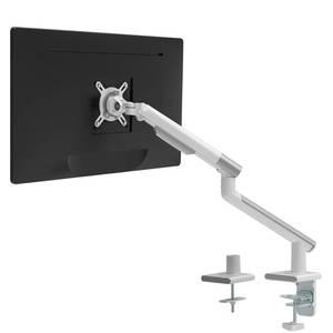 lot 15512 image: WALI Single White Monitor Mount Arm Stand, Fully Adjustable, Mechanical Spring Tension Indicator, Bracket with Clamp, Display Up to 32 inch, 22lbs Weight Capacity (MATI001-W), White