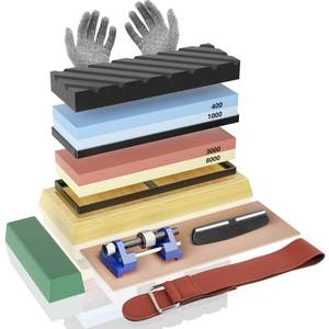 lot 15514 image: Complete Knife Sharpening Stone Set, Professional Whetstone Knife Sharpener Kit, Dual Grit 4001000 30008000 Water Stone, Flattening Stone, Chisel Honing Guide, Cut Resistant Gloves, Leather Strop
