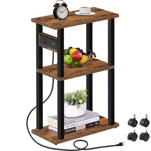 lot 15516 image: TUTOTAK Small Narrow Side Table with Charging Station, Skinny End Table for Small Spaces, Slim Nightstand with USB Ports and Outlet, Sofa Beside Table with Wheels, Brown TB01BB046