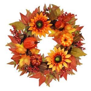 lot 15519 image: YEAHOME Fall Decorations for Home, 19 Fall Wreaths for Front Door, Fall Wreath with Maple Leaves Pumpkin Sunflower Berries, Artificial Autumn Door Wreath for Outside, Window, Wall, Thanksgiving Decor