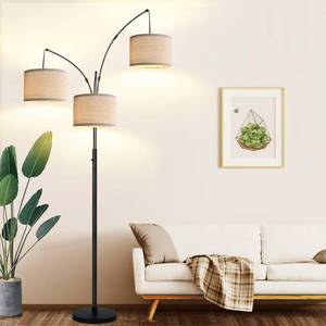 lot 15521 image: Dimmable Floor Lamp - 3 Lights Arc Floor Lamps for Living Room, 1000LM Modern Tall Standing Lamp With Beige Shades & Heavy Base, Mid Century Tree Floor Lamp for Bedroom Office, 3 LED Bulbs Included - Retail $79.21