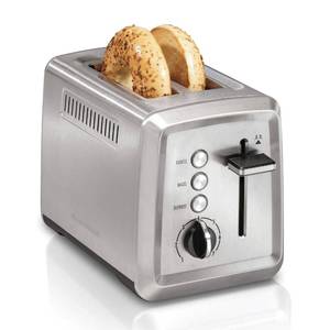 lot 15523 image: Hamilton Beach 2 Slice Toaster with Extra-Wide Slots, Bagel Setting, Toast Boost, Slide-Out Crumb Tray, Auto-Shutoff & Cancel Button, Defrost Function, Stainless Steel (22794)