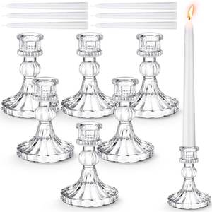 lot 15536 image: Suclain 12 Pcs Wedding Candlestick Holders Taper Candles Set Clear Glass Candle Holder and White Tapered Candles Dripless Tall Candle Sticks for Wedding Party Table Favor(Transparent)
