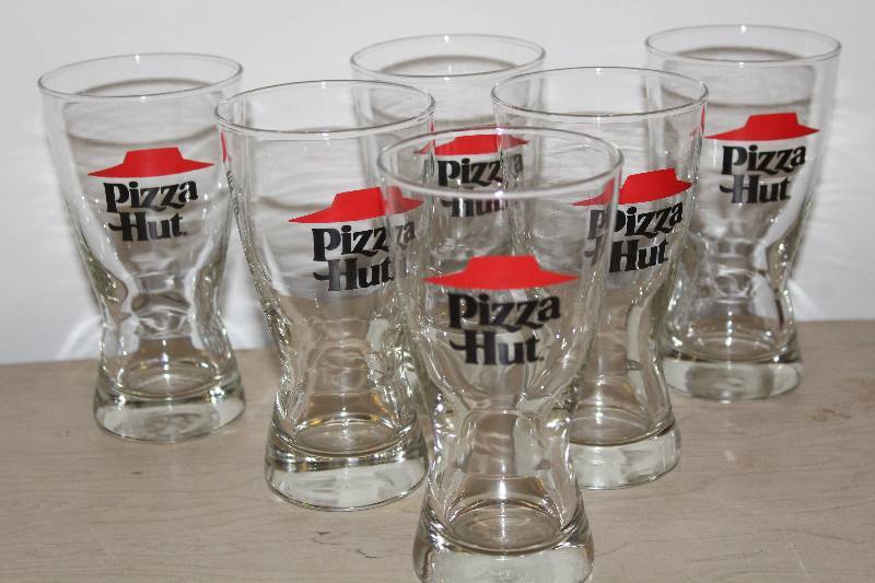 lot 7721 image: Lot of 6 Pizza Hut Pilsner Glasses- Never Used- New Old Stock- Neat