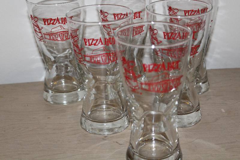 lot 7722 image: Lot of 6 New Old Stock Pizza Hut Pilsner Glasses- Do You Remember Pizza Hut Pete- Nostalgic
