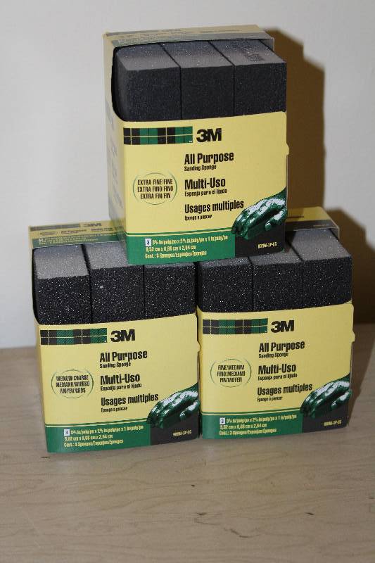 lot 7735 image: Lot of 3, 3 Packs of 3M Sanding Sponges, Assorted Grits