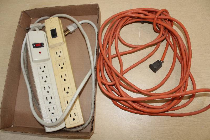 lot 8088 image: Lot of 2 Multi Plug Power Strips and 1 Extension Cord- Wow