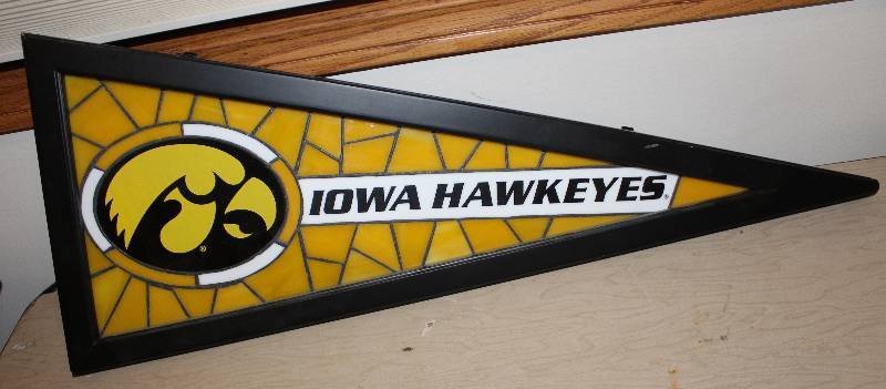 lot 7748 image: Iowa Hawkeyes Stained Glass Pennant- Cool