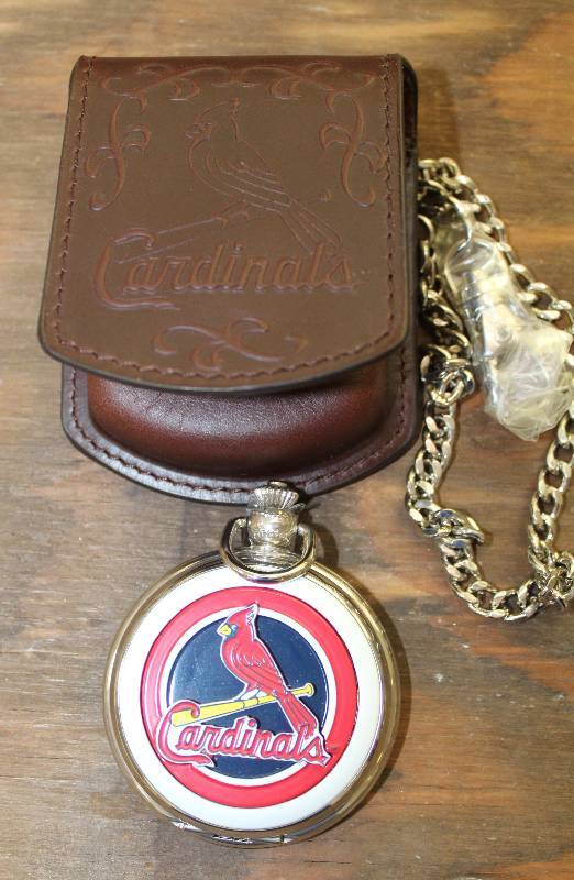 lot 8008 image: St. Louis Cardinals Pocket Watch w Certificate of Authenticity- In Leather Case