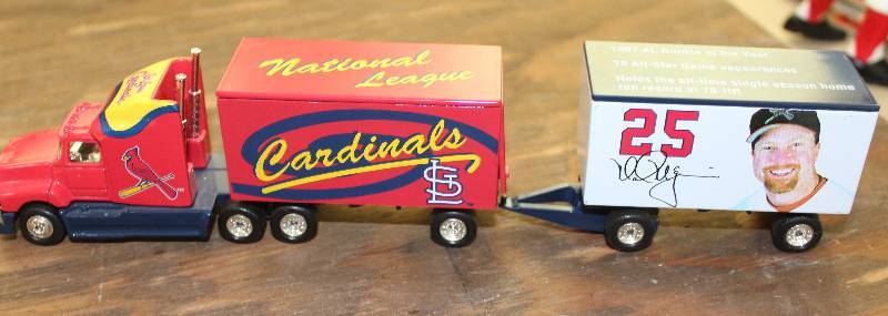 lot 8013 image: St. Louis Cardinals Hot Wheel Semi Trucks w Trailer- Cool