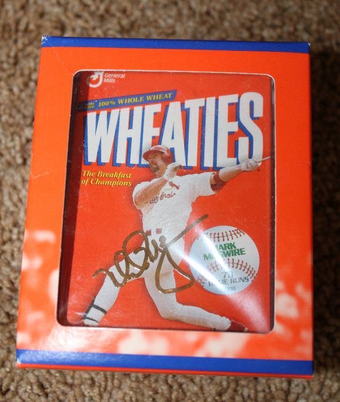 lot 8265 image: 24 K Gold Signature Wheaties Mini Box Collectible - Mark McGuire