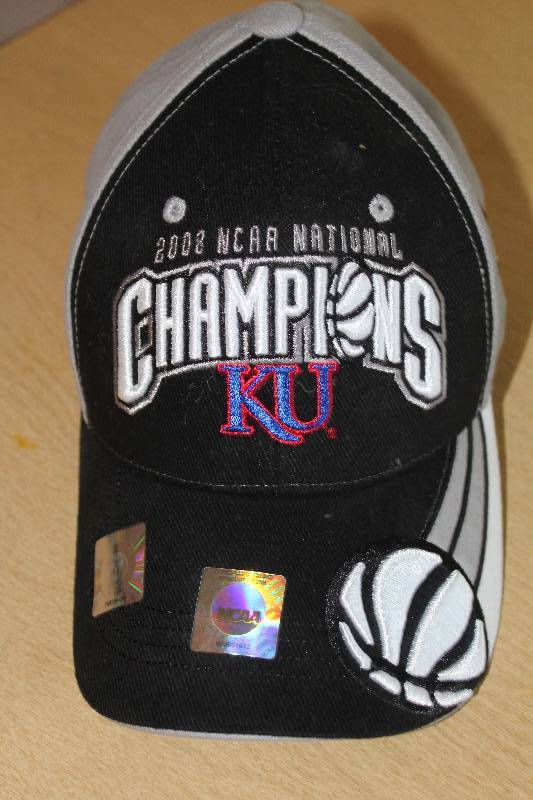 lot 8809 image: KU Jayhawks Championship Ball Cap - NCAA National Champions 2008 - still has license stickers NICE