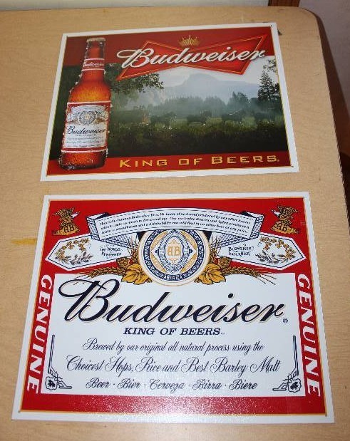 lot 8838 image: Lot of 2 BUDWEISER - Metal Tin Sign - COOL Great Man Cave Decor