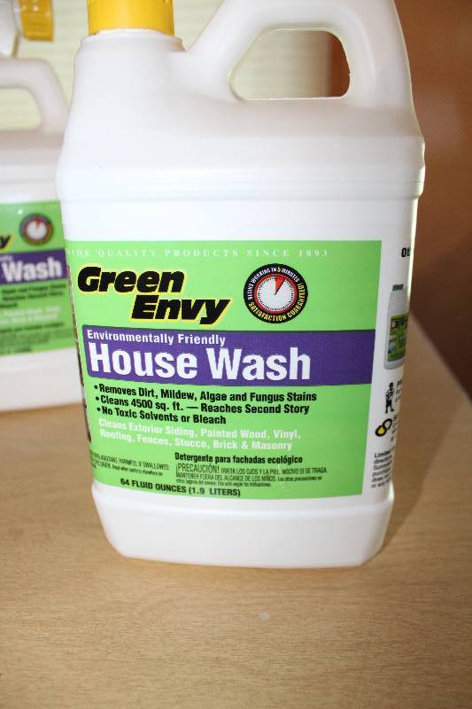 lot 8842 image: Lot of 2 - Half Gallon Jugs - Green Envy - House Wash - Hooks on to hose - Cleans 4,500 sq ft, up to 2 stories high
