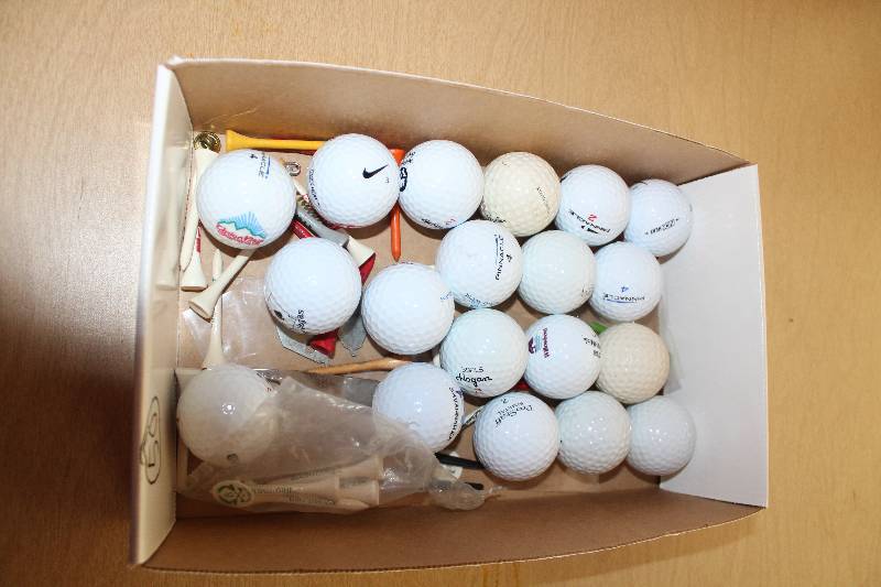 lot 8863 image: Box of Golf Balls and a Few Tees - Some balls have Nike Symbol on them - see pics