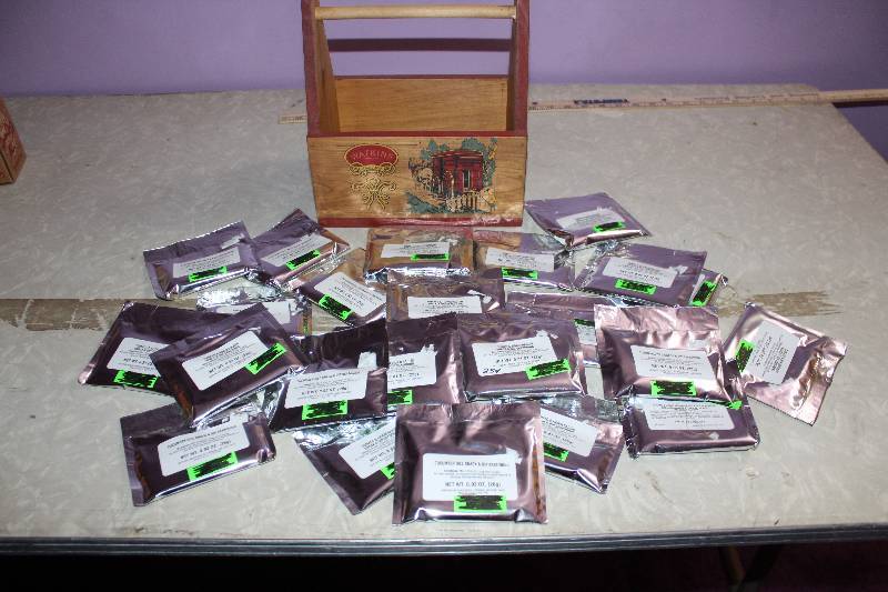 lot 8161 image: Lot of 24 Watkins Seasoning Packets w Wooden Box- Neat