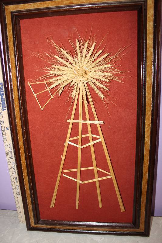 lot 8177 image: Very Cool Windmill Made of Wheat- Framed