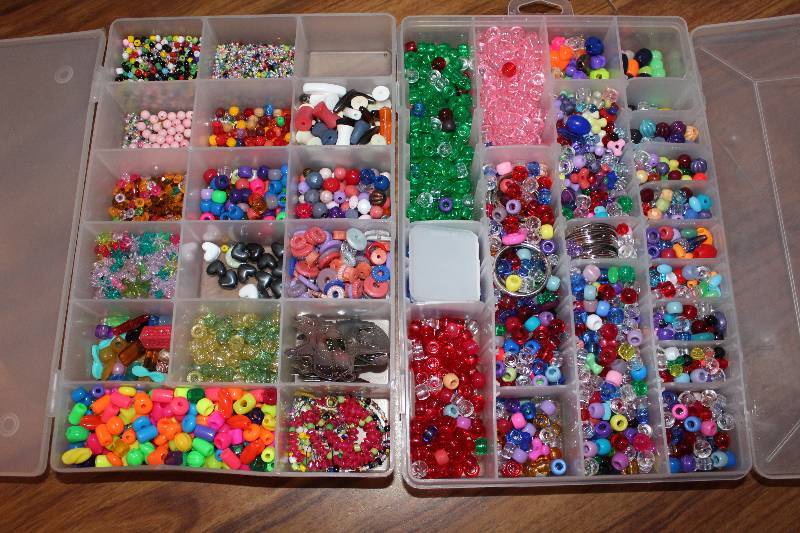 lot 8198 image: Lot of 2 Plastic Boxes of Beads- Great For Crafts
