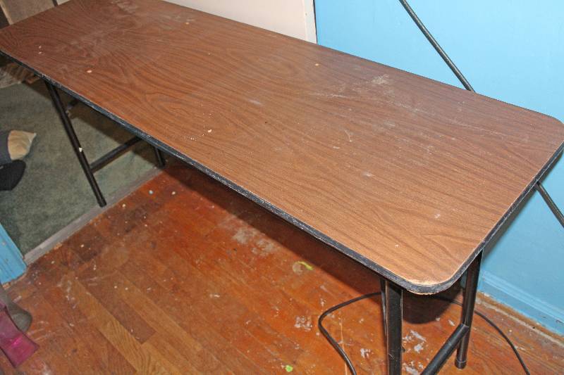 lot 8389 image: Seminar Table 5ft. X 18in - Has 4 Holes Drilled in the Top
