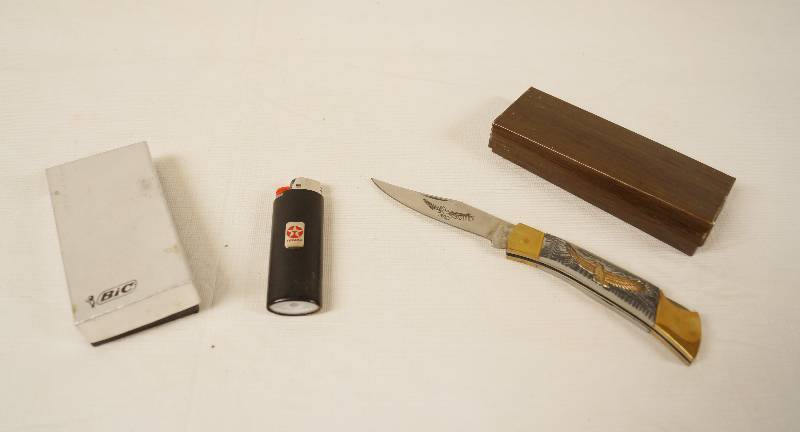 lot 6455 image: Misc Lot - Texaco Lighter - Eagle Knife - 1966 Margaret Wilson Egg
