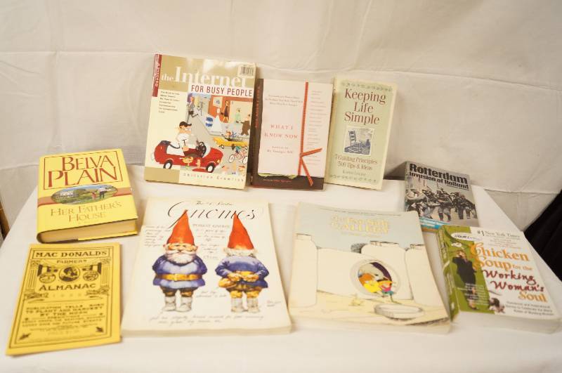lot 6470 image: Misc Book Lot - Almanac - Gnomes - Belva Plain and More