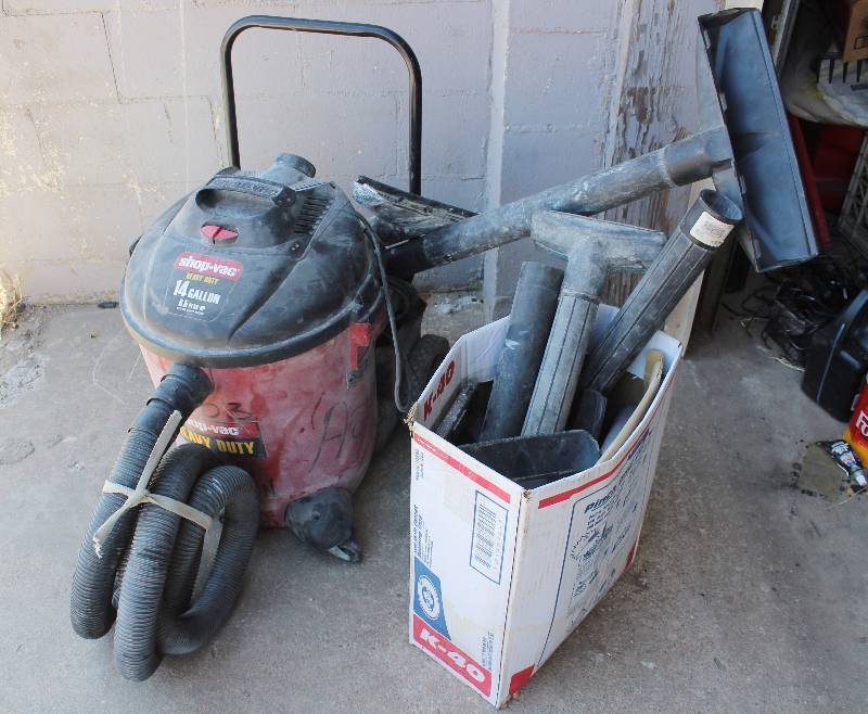 lot 3008 image: ShopVac Brand Heavy Duty Vacuum- 14 gallon- With Attachments. Great
