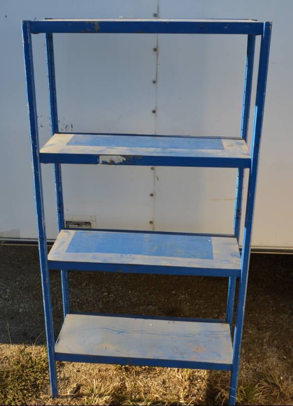 lot 3124 image: Blue metal shelf 24.5 x 9.75 x 47.5 tall