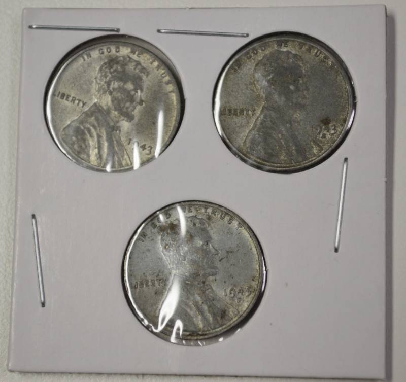 lot 3117 image: 3 1943 steel war pennies P-D-S mint marks
