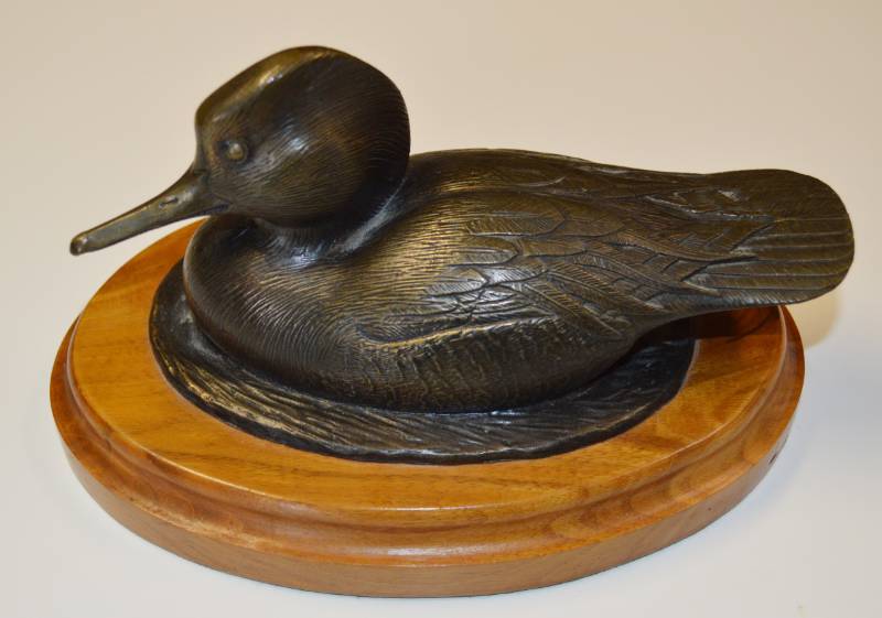 lot 3128 image: Bronze duck on wooden base signed Waldera 76 #4250