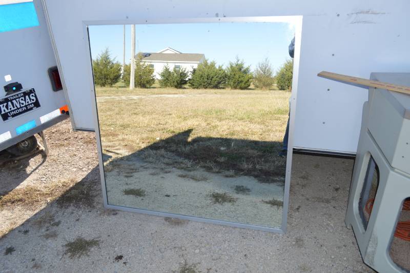 lot 3162 image: 48 x 48 mirror with aluminum frame with holes to screw to wall