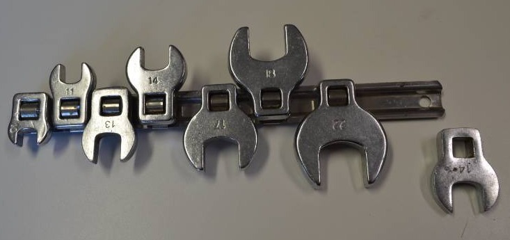 lot 3184 image: 8 piece set metric crows feet - 10, 11, 13, 14, 14, 17, 18, 22