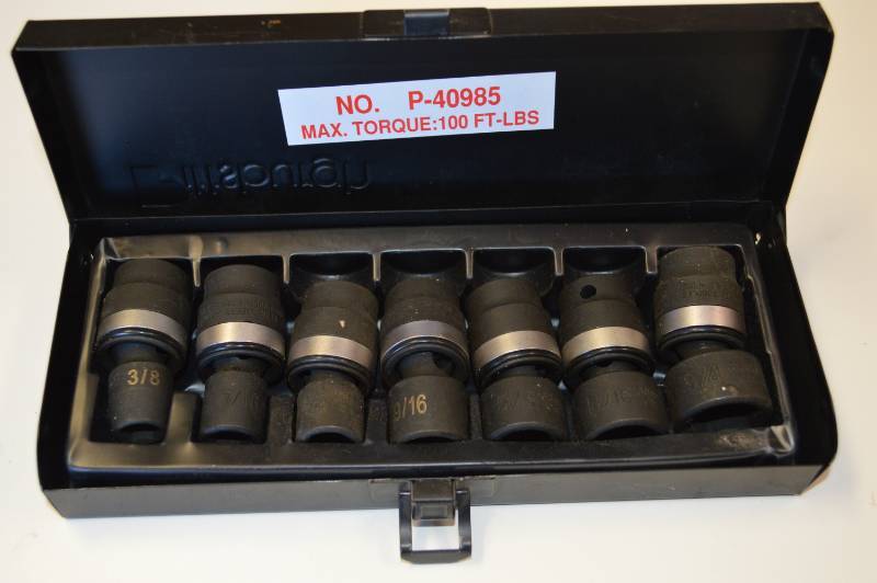 lot 3185 image: 7 piece SAE swivel sockets 38 drive - 38, 716, 12, 916, 58, 1116, 34