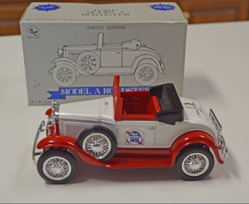 lot 3209 image: Pabst Blue Ribbon Model A Roadster Coin Bank - Beautiful Condition