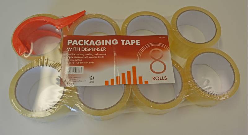lot 3216 image: Eight Rolls of Packaging Tape with Dispenser - Great to have for moving